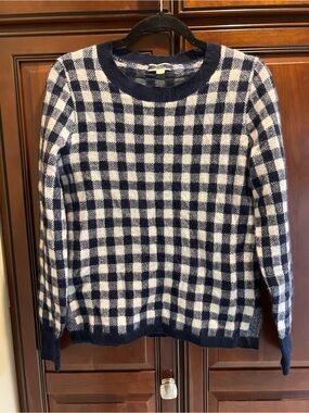 J Crew Cashmere Sweater Gingham Blue and White - S
